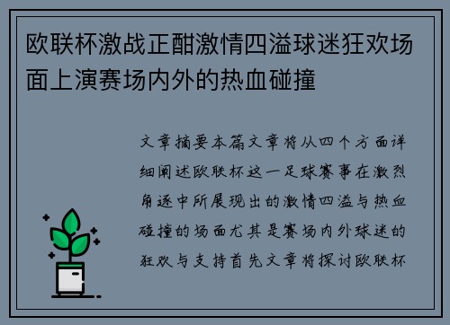欧联杯激战正酣激情四溢球迷狂欢场面上演赛场内外的热血碰撞